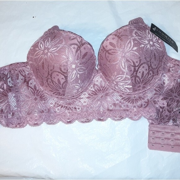 Youmita Mesa Rose Floral Lace Trim 36C Longline Bra NWT - Picture 6 of 8